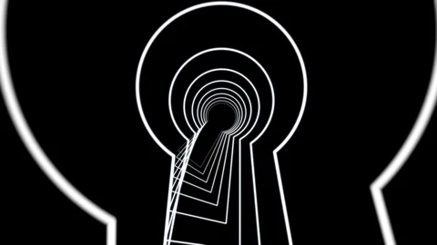Abstract animation of neon keyhole icon forming the tunnel on black background Stock Footage