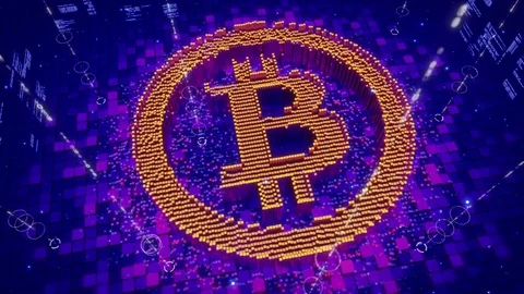 Abstract animation of pixels forming an icon of Bitcoin currency Stock Footage 75705283