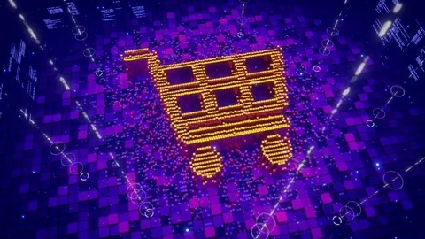 Abstract animation of pixels forming an icon of shopping cart Stock Footage 75826812