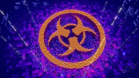 Abstract animation of pixels forming an icon of biological hazard sign Stock Footage 75852028