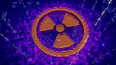 Abstract animation of pixels forming an icon of nuclear hazard sign Stock Footage 75861254