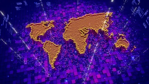 Abstract animation of pixels forming an icon of world map Stock Footage 75861826