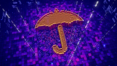 Abstract animation of pixels forming an icon of umbrella Stock Footage 75864468