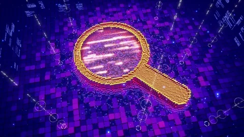 Abstract animation of pixels forming an icon of magnifying glass Stock Footage 75868645