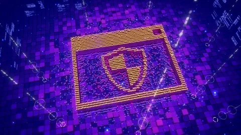 Abstract animation of pixels forming an icon of network firewall shield Stock Footage 75869461