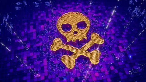 Abstract animation of pixels forming an icon of human skull and bones Stock Footage 75872355
