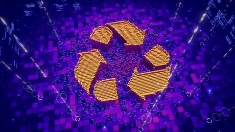Abstract animation of pixels forming an icon of recycle sign Stock Footage 75873055