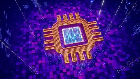 Abstract animation of pixels forming an icon of electronic microchip Stock Footage 75933192