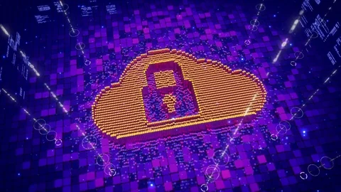 Abstract animation of pixels forming an icon of locked cloud icon Video stock 75934557