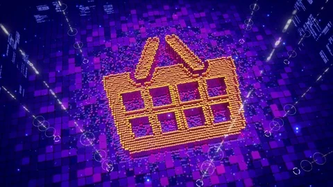 Abstract animation of pixels forming an icon of shopping basket Stock Footage 75937945