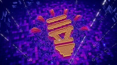 Abstract animation of pixels forming an icon of light bulb Stock Footage 75953422