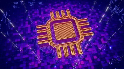 Abstract animation of pixels forming an icon of CPU Stock Footage 75955728