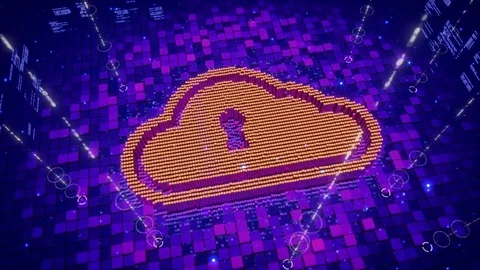 Abstract animation of pixels forming an icon of locked cloud server Stock Footage 75958229