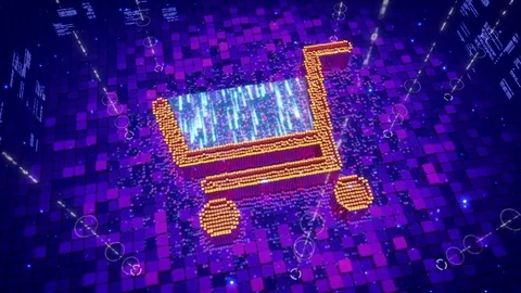 Abstract animation of pixels forming an icon of shopping cart Stock Footage 75980051