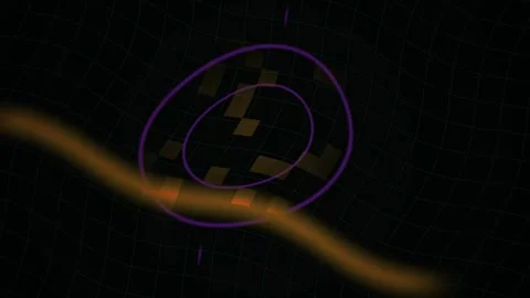 Abstract Animation of Purple Circles and Glowing Orange Wave on Dark Grid B.. Stock Footage 343684560