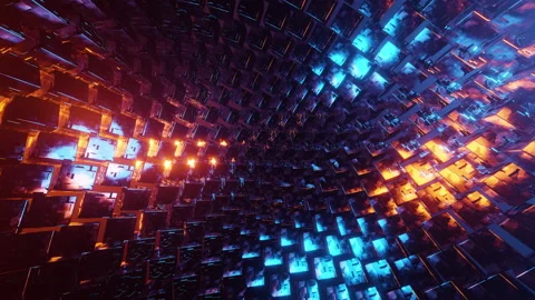 Abstract animation of random rotating metal cubes. Infinitely looped animation. Видео 179351546