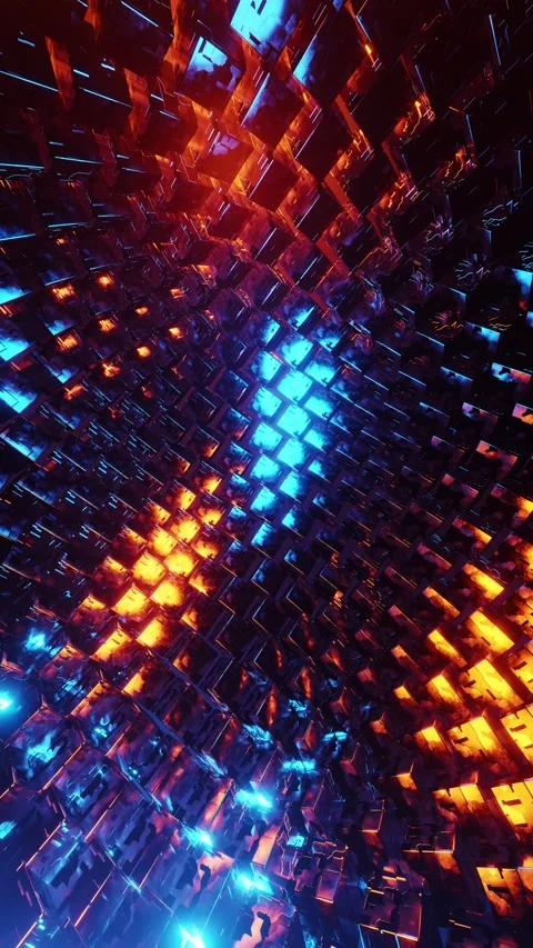 Abstract animation of random rotating metal cubes. Vertical looped video Stock Footage 229459667