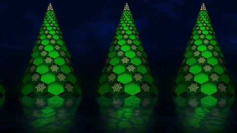 Abstract animation of rotating virtual Christmas trees moving forward with Stock Footage 143511061
