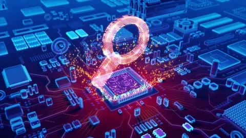 Abstract animation of Search icon coming from a CPU Stock Footage 80330338