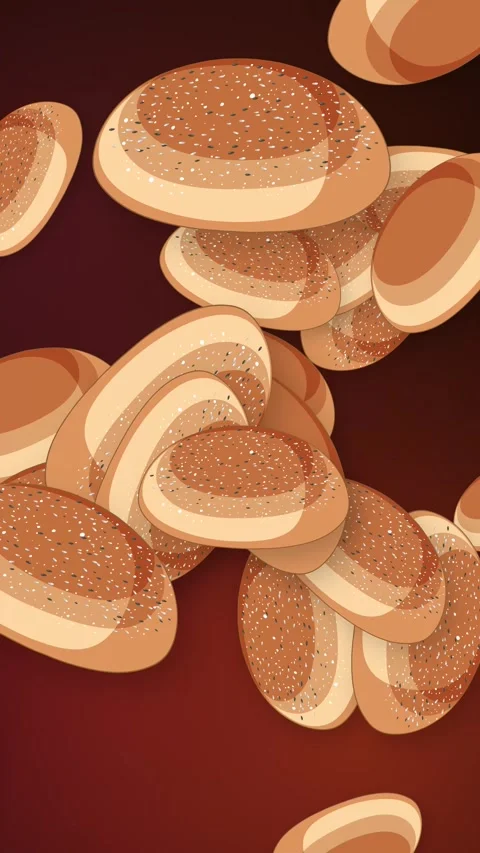 Abstract Animation of Sesame Seed Burger Buns Falling Stock Footage 345304050