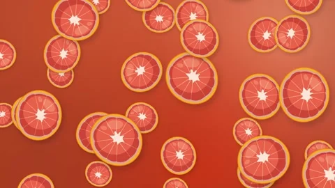 Abstract Animation of Sliced Grapefruit Falling Over Red Mesh Background Stock Footage 344518963