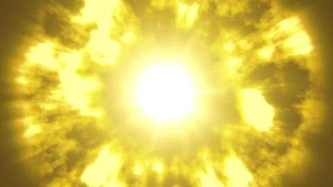 Abstract animation of the sun in the yellow clouds moving on a dark background Stock Footage 256748206