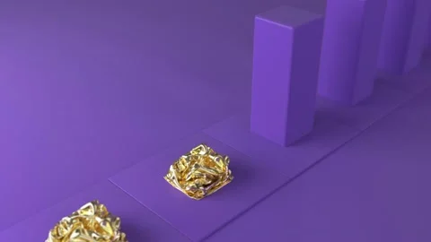 Abstract animation, unruly cuboids turn into a golden mass. High-quality vide Stock Footage 160964344