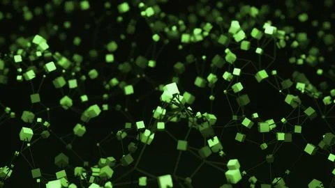 Abstract animation of waves made of cubes and grid. Design. Colored cubes moving Illustrazione stock