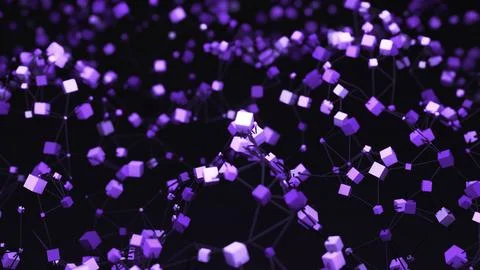 Abstract animation of waves made of cubes and grid. Design. Colored cubes moving Illustrazione stock