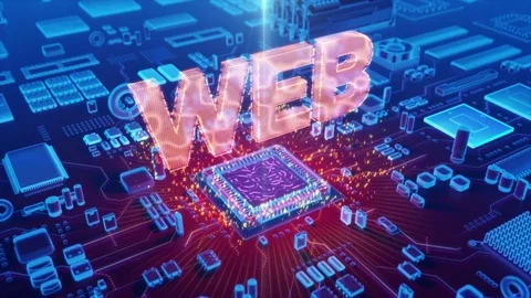 Abstract animation of WEB text coming from a CPU Stock Footage 80472436