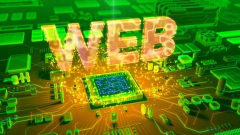 Abstract animation of "Web" text coming from a CPU Stock Footage 91387531