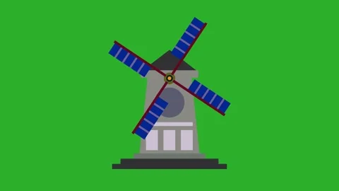 Abstract animation of a wind farm. color windmill on green screen. Stock Footage 335350320