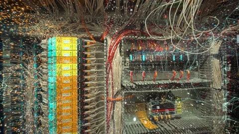 Abstract animation. Work of programmable logic controller box PLC Stock Footage 136189203