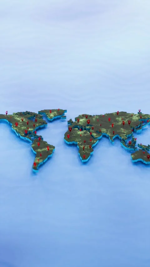 Abstract animation of the world map with pointers. Stock Footage 283752370