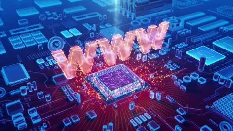 Abstract animation of WWW text coming from a CPU Stock Footage 80472441