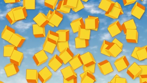 Abstract Animation of Yellow Cubes Falling Through a Blue Sky 動画素材 345307977