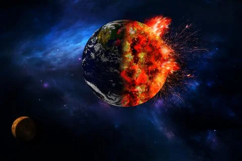 Abstract apocalyptic background - burning and exploding planet . View of planet Stock Illustration