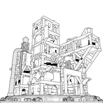 Abstract Apocalyptic Futuristic Building Vector. 스톡 일러스트
