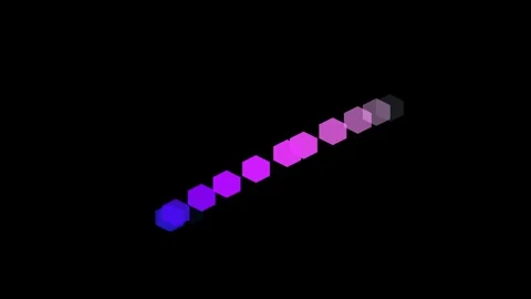 Abstract arc of colorful hexagonal shapes floating on a dark background Video stock 335117314