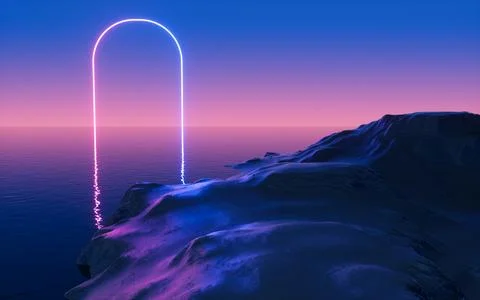 Abstract arch with water surface background, 3d rendering. Stock Illustration