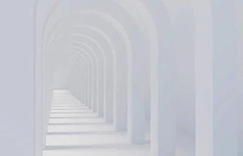 Abstract arched corridor extending into perspective.3d rendering Stock Illustration