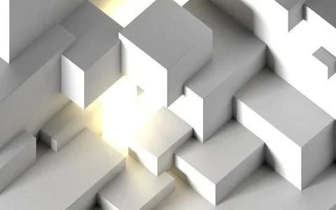 Abstract architectural background with cube construction or stage and light beam Stockillustratie