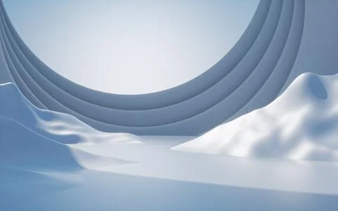 Abstract architectural background with flowing white curves and urban view... Stock-Illustration