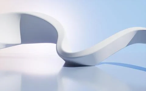 Abstract architectural background with flowing white curves and urban view... Stock Illustration