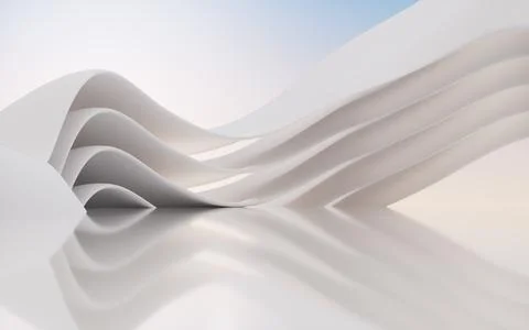 Abstract architectural background with flowing white curves and urban view... Ilustración de archivo