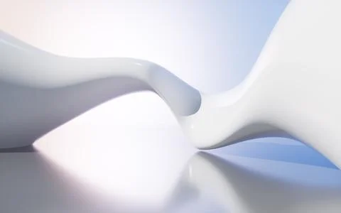 Abstract architectural background with flowing white curves and urban view... Ilustración de archivo