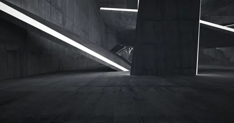 Abstract architectural background. Flying on a concrete minimalistic interior.  Video stock 131139442