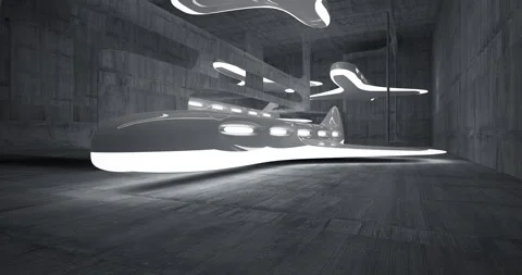 Abstract architectural background. Flying on a concrete minimalistic interior.  Video stock 131827588