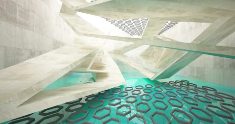 Abstract architectural background. Flying on a concrete and glass minimalistic  Stock Footage 133307873