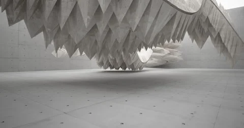 Abstract architectural background. Flying on a concrete minimalistic interior. Vídeos de archivo 134234114